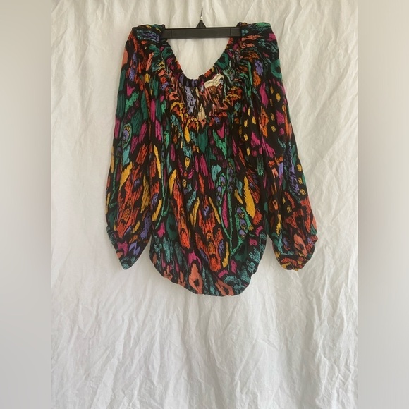 Christian Siriano Peasant Top Blouse Shirt Boho Geo Black Orange Plus Size 1X - Picture 5 of 14